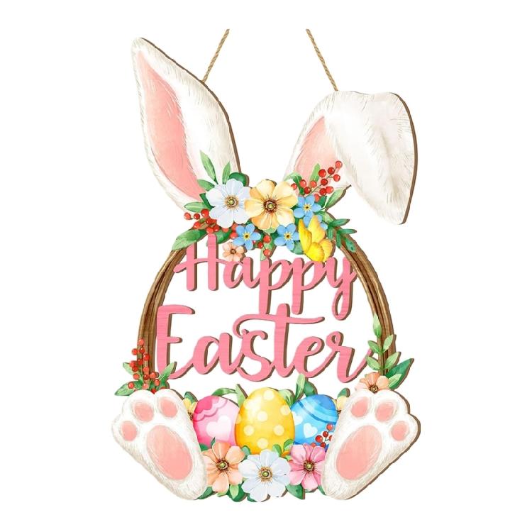 Wooden Easter Decors Rabbit Sign With Spring Floral Designs Perfect For Party Decorations And Creating Cheer