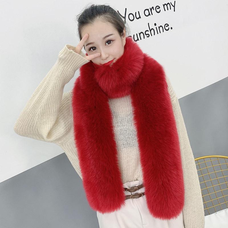 Damen Winter Kunstfell Extra Langer Schal mit Fuchsfellkragen - Plüschig Warmer Schal/Snood