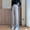 Women's Casual Grey High-Waist Korean Style Sweatpants - Straight Wide-Leg for Spring & Autumn
