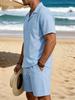 Mens Casual Loose Breathable Short Sleeve Shirt And Shorts Beach Set