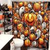 Halloween Harvest Thanksgiving maples pumpkin pattern Bathroom Shower Curtain With 12 Hooks bathroom decor and accessories