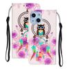 Emboss 3D Owl Animal Pattern Art Painting Leather Phone Wallet Case Book Stand For iPhone Samsung Xiaomi Oppo Huawei Magnetic Card Holder Flip Cover