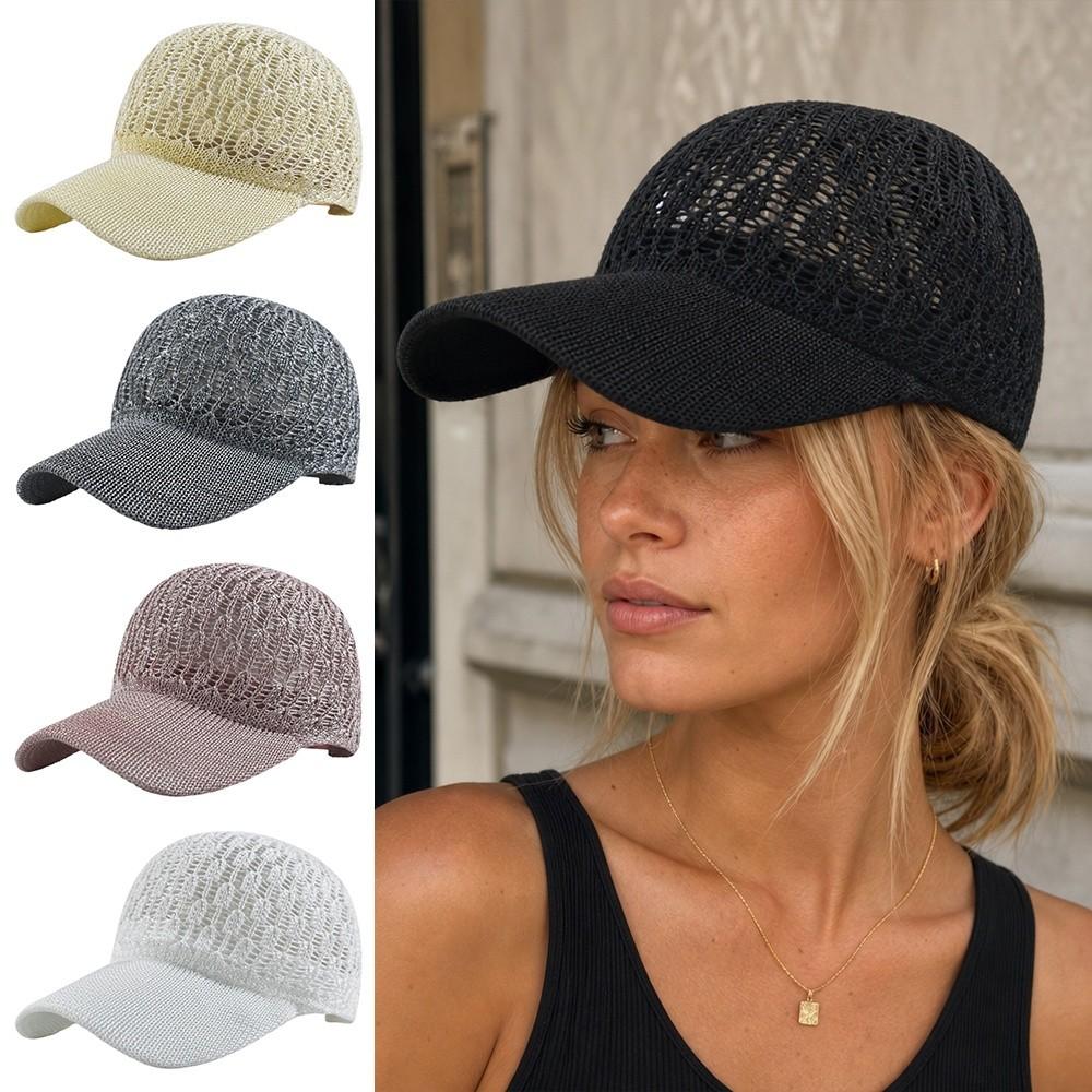 New Solid Color Women's Peaked Cap Hollow Out Breathable Sun Hat Knitted Adjustable Baseball Cap Summer
