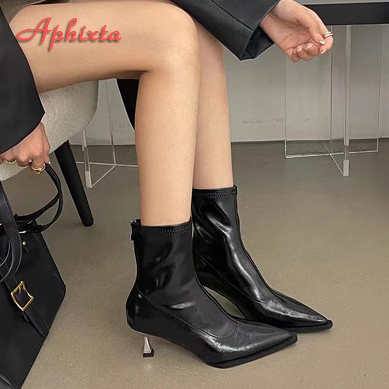 Fashion Aphixta Black Back Zipper Sexy Women Ankle Boots Spike Heel Pointed Toe Lady Footwear Shoes Women zapatos mujer 2025 tendencia