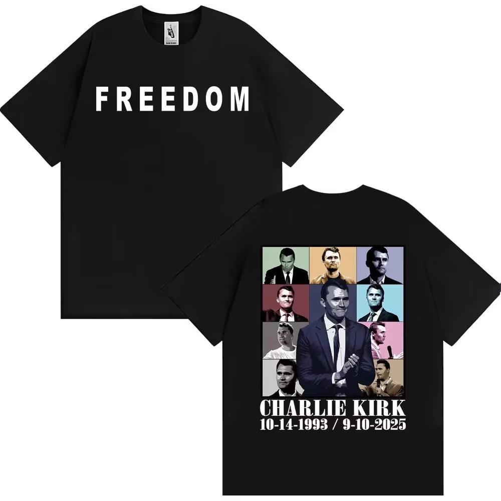 Justice for Charlie Kirk Memorial Freedom T Shirt Men Clothing Fashion High Street Trend T Shirts Cotton Comfort Casual Top S