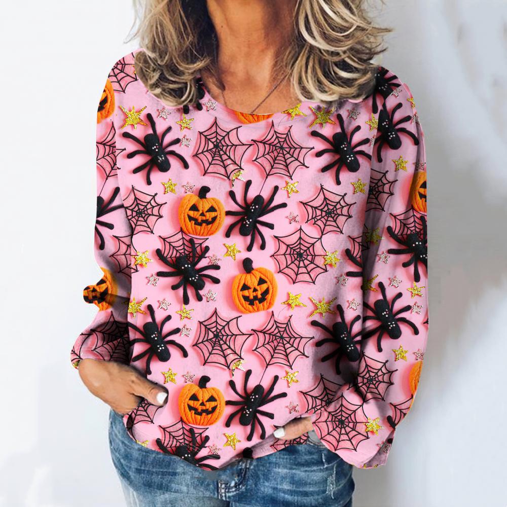 3d Printed Women's T-Shirt Christmas And Halloween Costume Round Neck Long Sleeved Spring/Autumn Casual Party Top Cute Cartoon