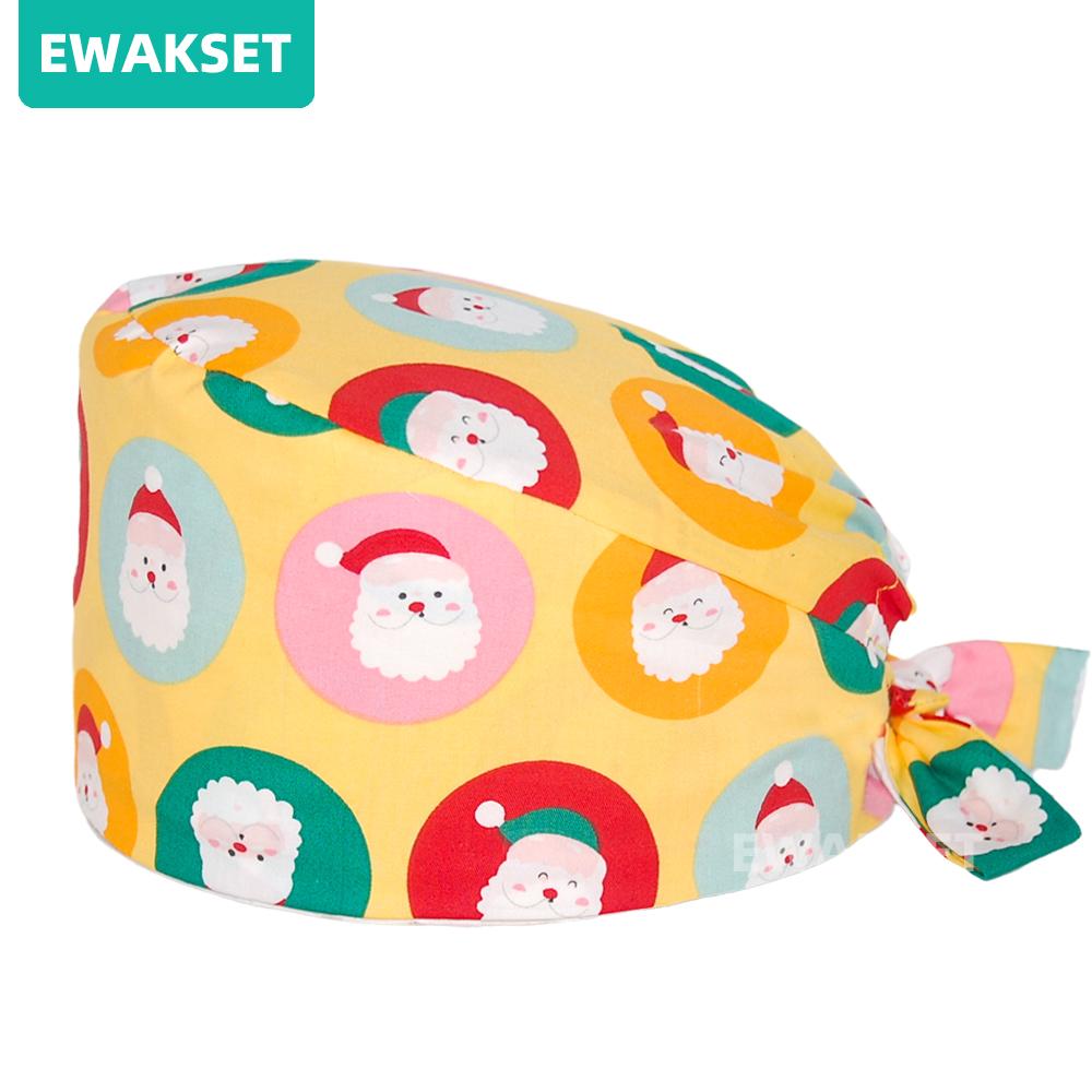 Unisex Christmas Printed Medical Caps Women Men Nurse Doctor Top Surgical Cap Chef Working Hat 100%cotton Scrub Cap