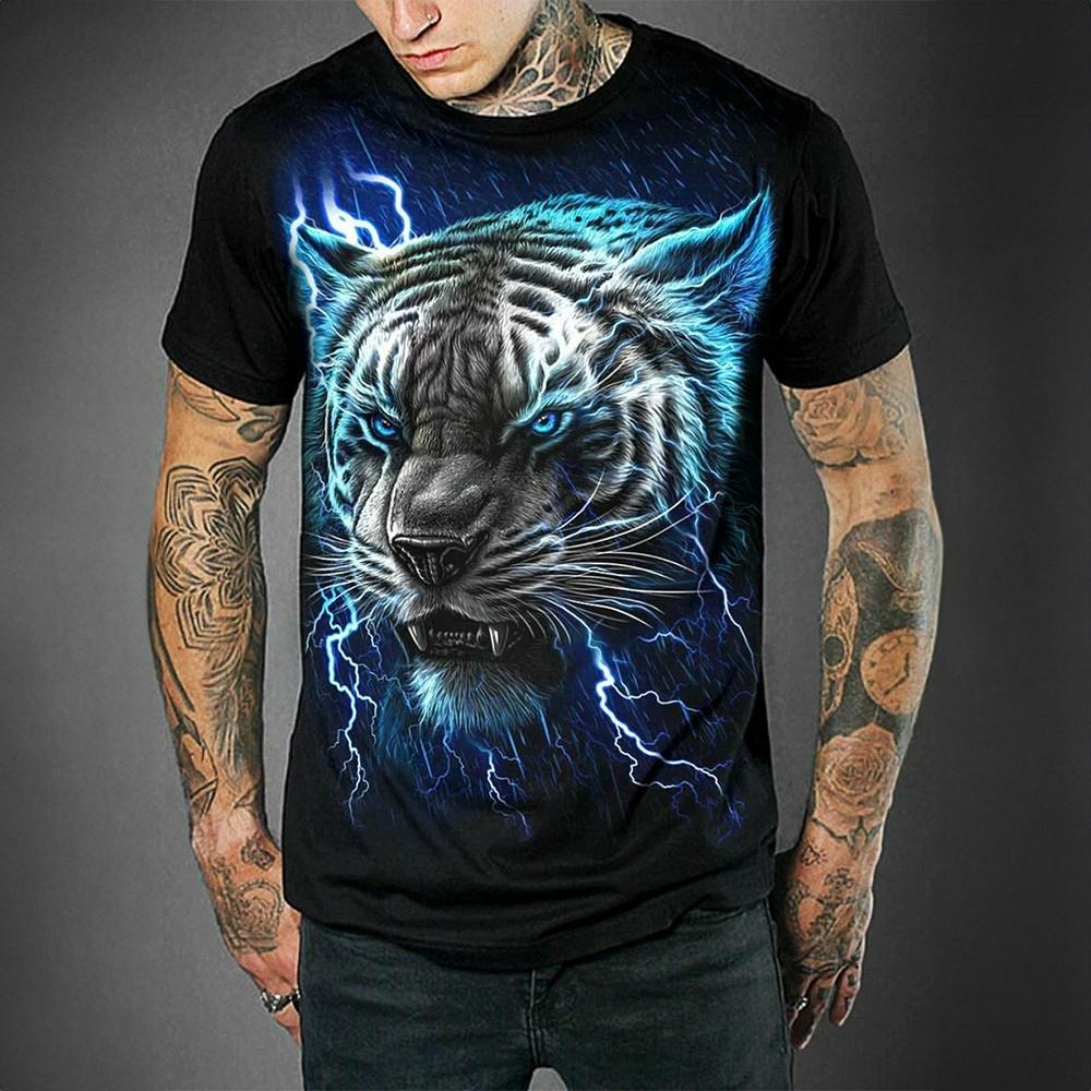 Vintage T-shirt For Men  Animal Russian Tiger Lion Print T Shirts Short Sleeve Tee Casual Streetwear Oversized Men Clothing Tops