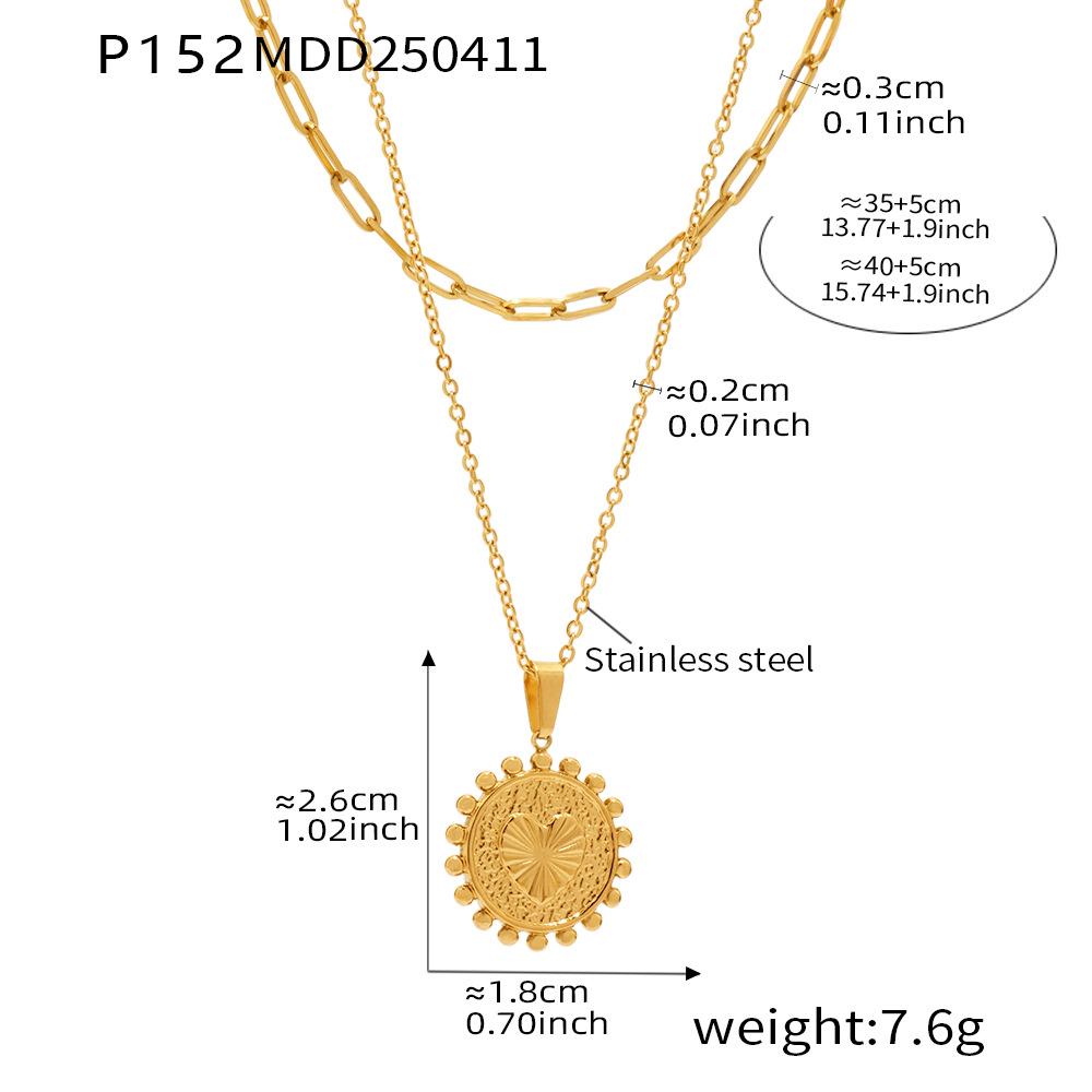 Qiong Yao Gold Embossed Peach Heart Sunflower Lace Necklace - Elegant Double Layer with Color Retention and Light Luxury Style.
