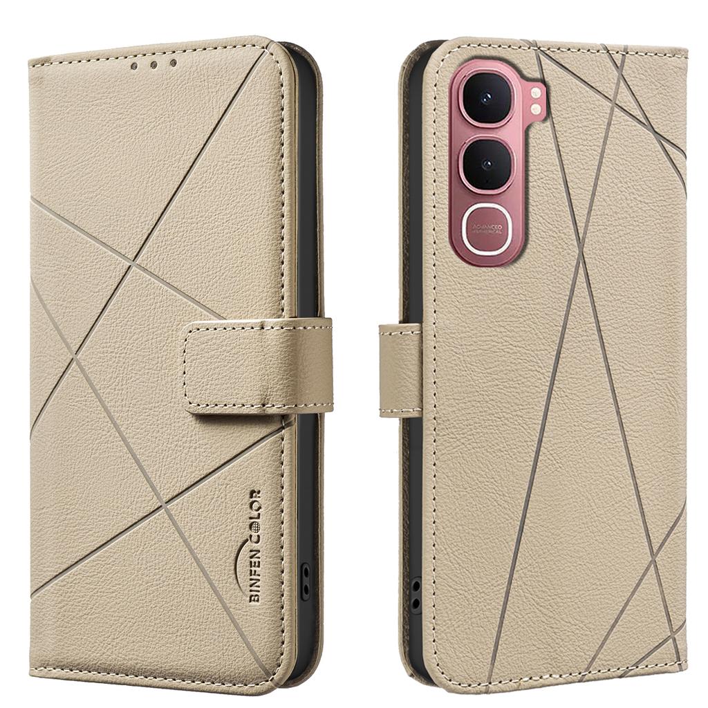 For vivo Y31 5G Case BINFEN COLOR BF35 Geometry Imprinted Leather Phone Cover RFID Blocking Wallet Stand
