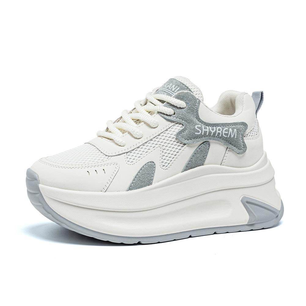 Breathable thick-soled white shoes, new 2025 popular high-value and versatile summer mesh heightening sports and leisure board shoes