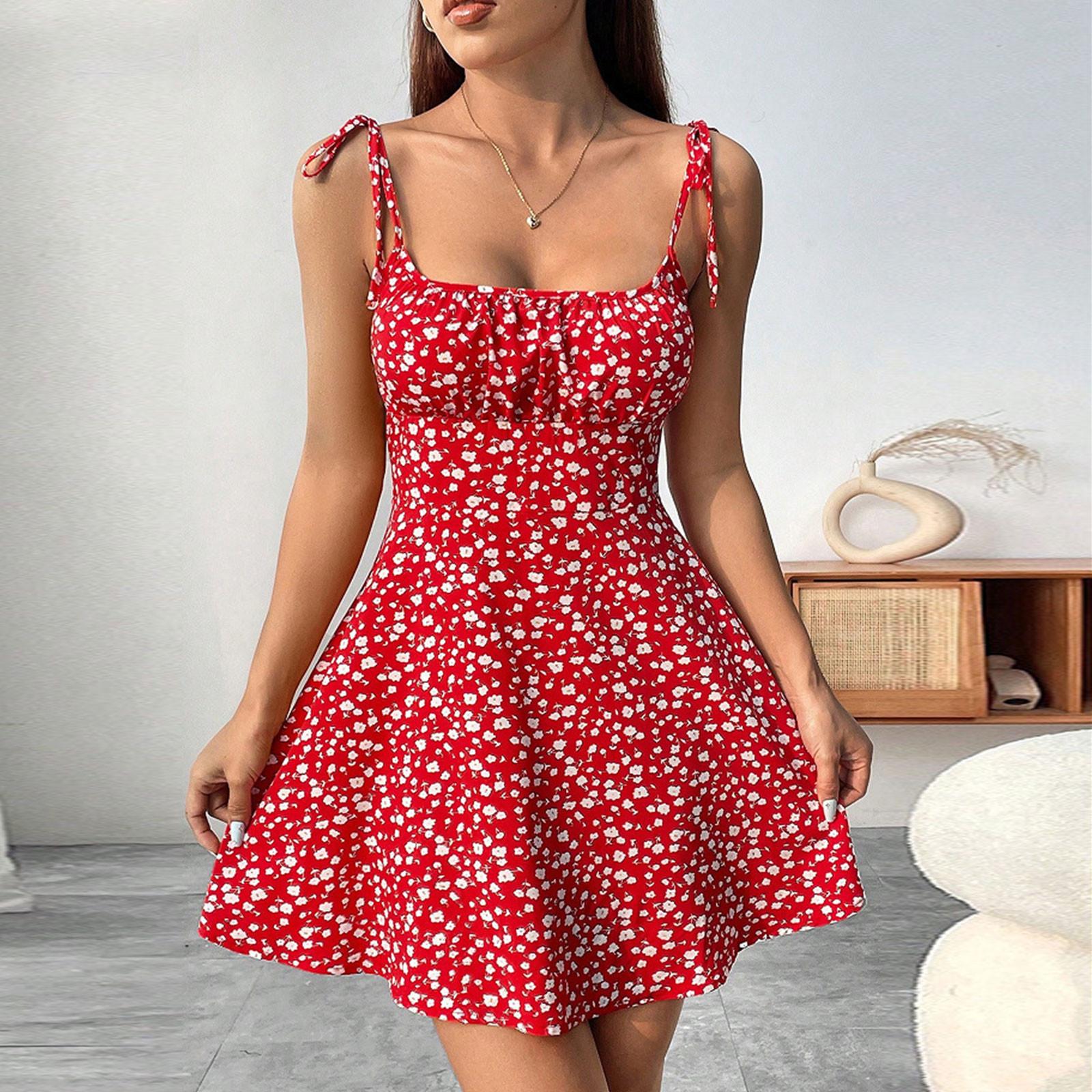 

Женские модные платья с цветочным принтом, приталенные, на бретелях-спагетти S красный
