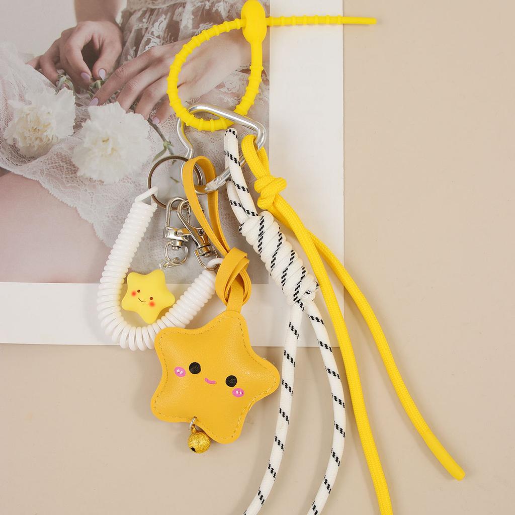 Cute Yellow Star with Smiley Face,Cartoon PU Leather Pendant for Bag, Backpack, Car Keys, Sweet Gift for Girls Bag Charm