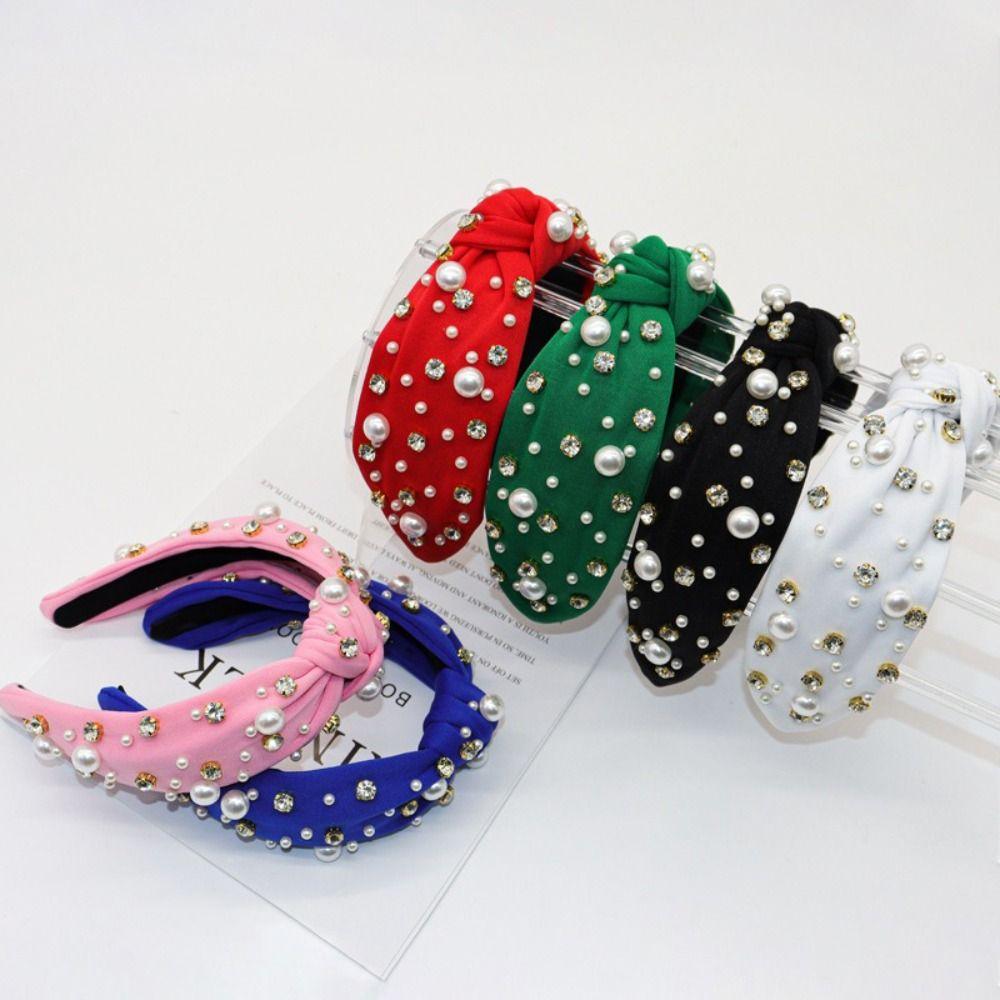 Luxury Twist Wide Edge Hairband Diamond Pearl Knotted Headband Pearl Headband  Trendy Headband