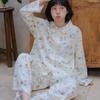 Women's Brushed Cotton French Pajamas - Comfy, Loose-Fit Long Sleeve Set for Spring & Autumn