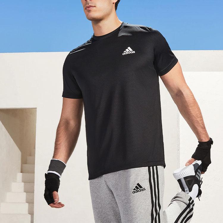 Adidas Solid Color Logo Casual Short Sleeve T-Shirt Men Tops Black GM2090