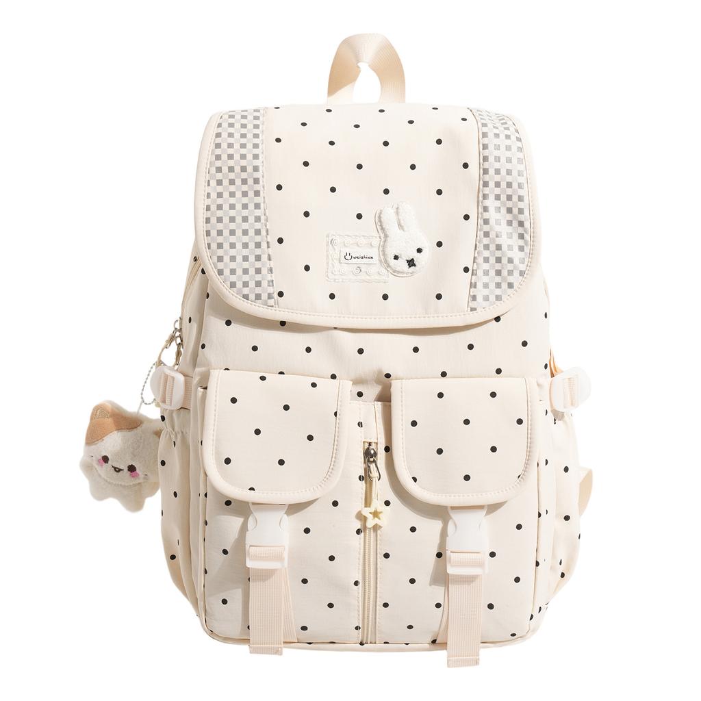 Mochila escolar coreana suave linda lunares cuadros conejo color crema fresco estilo universitario mochila para estudiante de secundaria