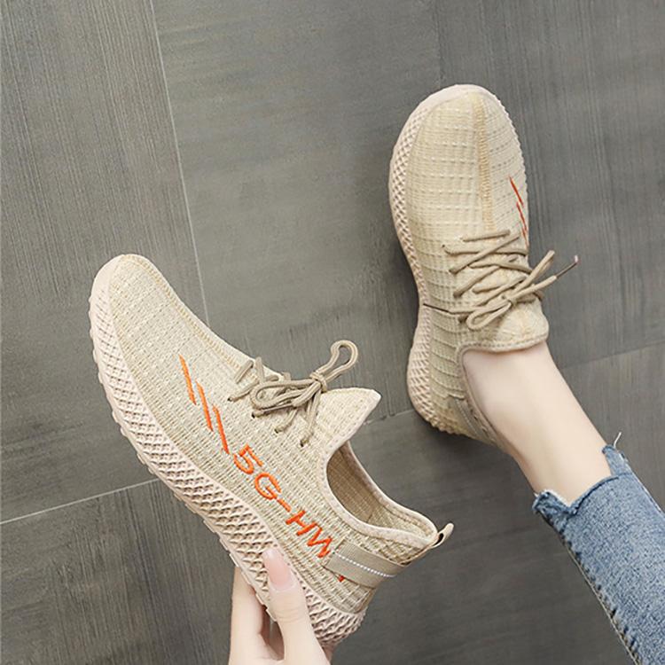 Chaussures de sport Flyknit à lettres pour femmes, chaussures de course décontractées en maille respirante, baskets à lacets sur le devant, chaussures simples légères 36-40