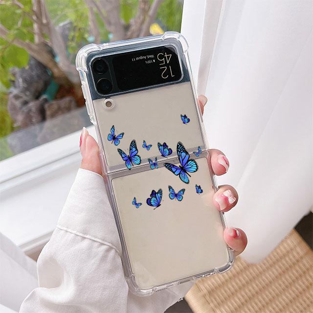 Flowers Heart Luxury Case For Samsung Galaxy Z Flip 3 4 5G Funda Z Flip3 Clear PC Hard Shockproof Back Phone Coque