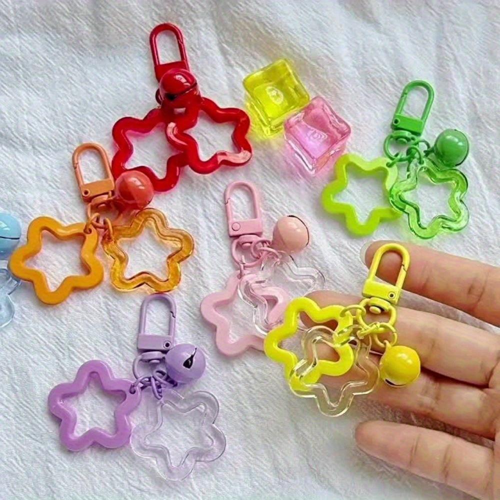10pcs Vibrant Acrylic Star Keychains with Bell - Multicolor Hollow Pentagram Charms for Bags & Backpacks, Ideal for Birthday Gifts