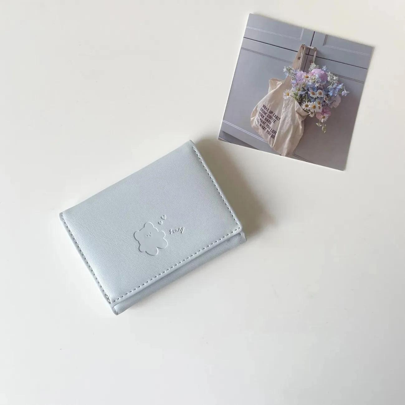 Женские милые кошельки с медвежонком тройные многофункциональные короткие кошельки складные держатели для карт портмоне женская сумка для карт мультяшные сумки синий 659₽