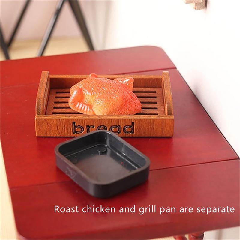 1Set 1:12 Dollhouse Miniature Roast Chicken w/Tray Food Model Kitchen Decor Toy
