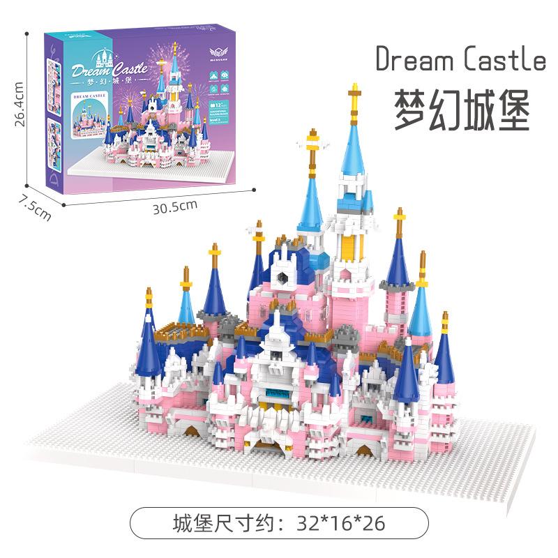 Microgranular Building Block Large Pink Fantasy Castle Princess, Castle Assembly Educational Toy Compatible With Lego