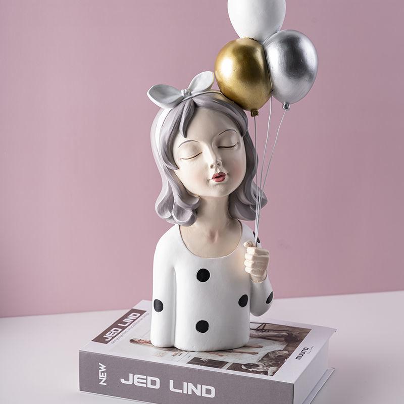 Nowoczesna żywica słodka dziewczyna balonowa statua akcesoria dom salon figurki pulpit dekoracja regał szafka rzeźba rzemiosło