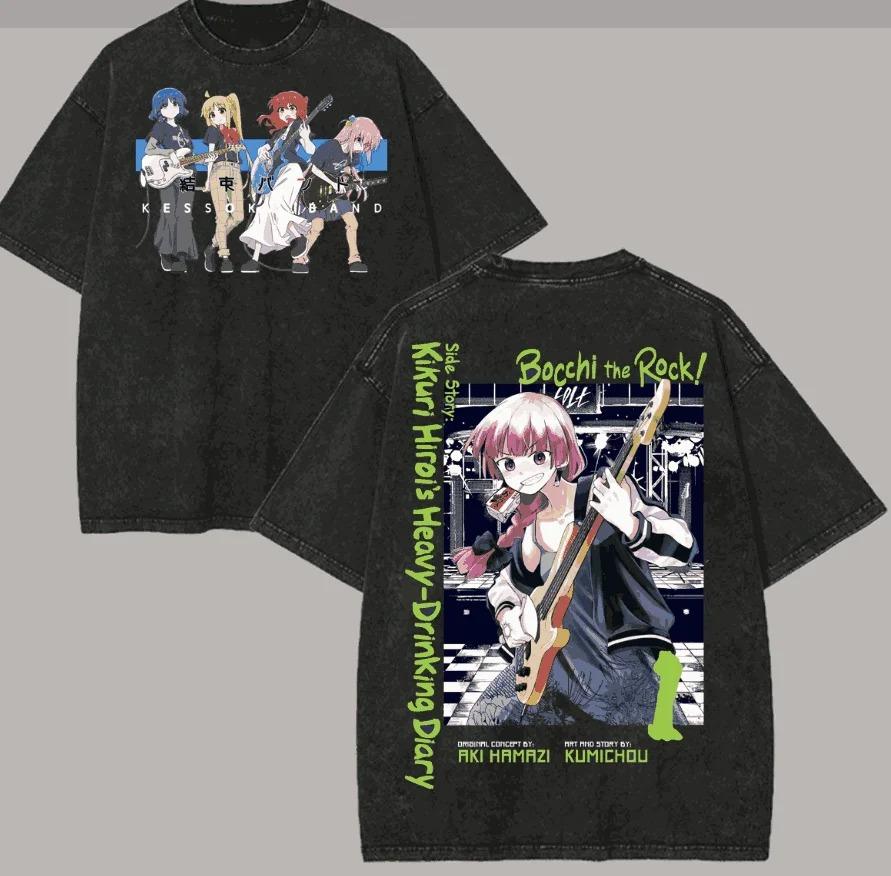 Stylish Washed Black "Bocchi the Rock!" Kessoku Band Anime Casual Cotton Short-Sleeve T-Shirt