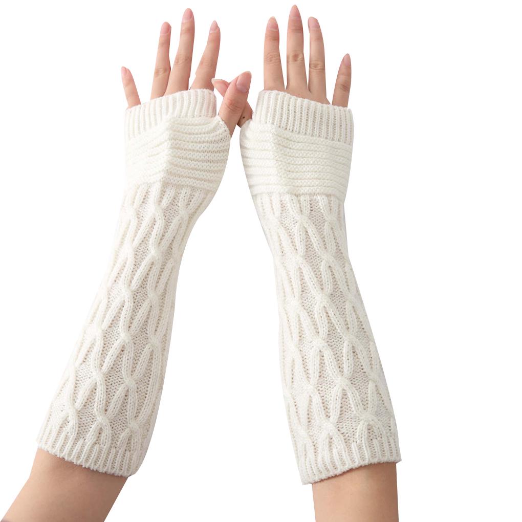 1 Pair Winter Autumn Gloves Knit Arm Warmer for Women Girls Fold Pattern Stripe Arm Wrist Sleeve Mittens