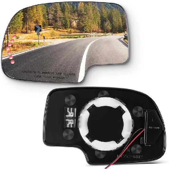 SCITOO Driver Side Mirror Glass For 2003-2007 For Cadillac Escalade, For Chevy Avalanche, Silverado Suburban Tahoe, For GMC Sierra Yukon Left Heat