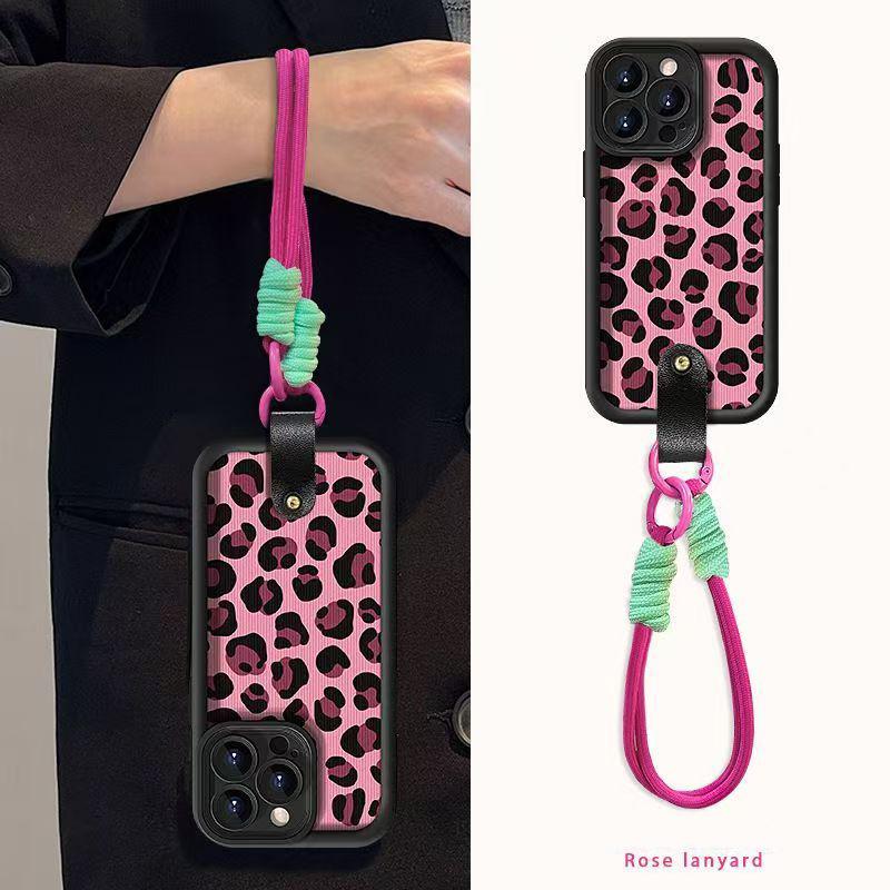 

Rose Leopard Print Wrist Strap Phone Case For IPhone 17 16 Pro Max Cases iPhone 17 Air 16e 15 14 13 12 11 XS X XR 7 8 Plus Cover iPhone17 Pro Max