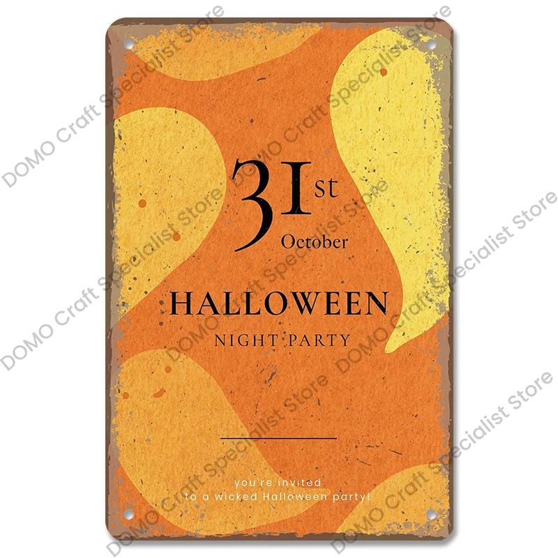 Halloween Night Party Poster Vintage Metal Signs Pumpkin Trick or Treat Metal Tin Plate Wall Art Decor For Bar Pub Club Home