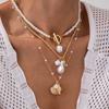 Baroque Imitation Pearl Beaded Shell Necklace, Ocean Wind Conch Small Fish Pendant Collarbone Chain