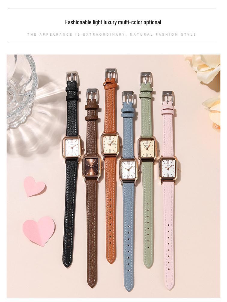 Gedi Minimalist Rectangular Women’s Watch – Retro Korean Style Quartz for Students