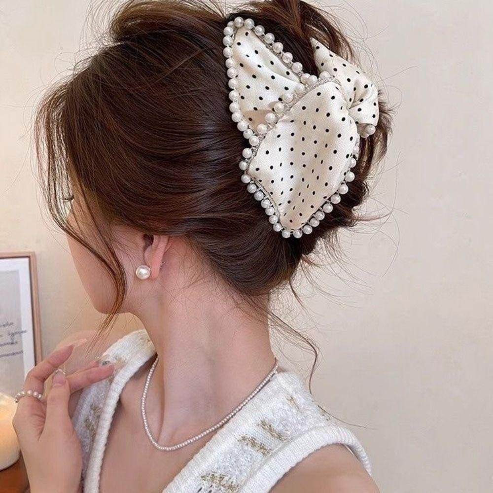 Polka Dot Knot Hair Claws Sweet Style Ponytail Hair Clip Fashionable Hair Clips for Women Girl