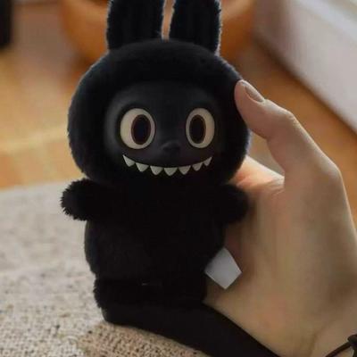 Creative Black Labubu Plush Doll with Rabbit Ears - Soft and Touchable Handmade Toy for Kids and Collectors