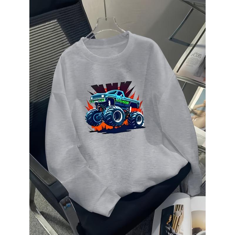 European sizes Boys' Print Pattern Casual Sport Autumn Winter Long-Sleeve Sweatshirt, Warm Round Neck, Outdoor Wear.