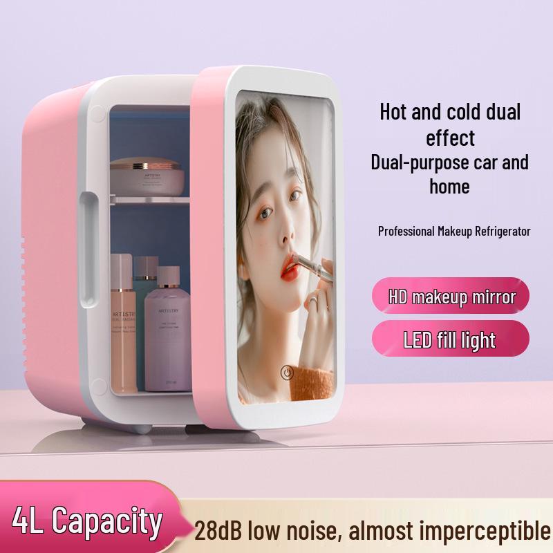 Dual-Use Mini Beauty Fridge for Car and Home, Perfect for Cosmetics & Masks rosa