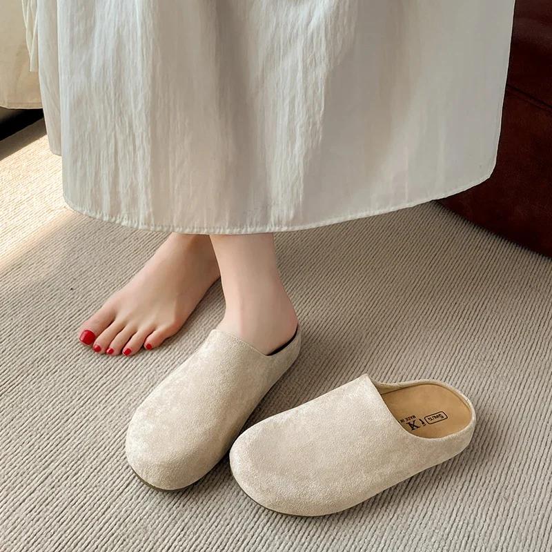 Fashion New Retro Solid Color Flat Bottom Women's Shoes Ladies Slides Fashion Suede Slippers Mules Casual Cozy Female Sandals