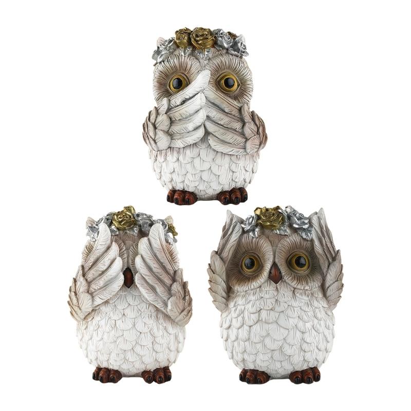 1Pc No See No Evils Hear No Evil Speak Owl Figurines Resin Owl Statues Home Decors Collectibles Animal Sculptures