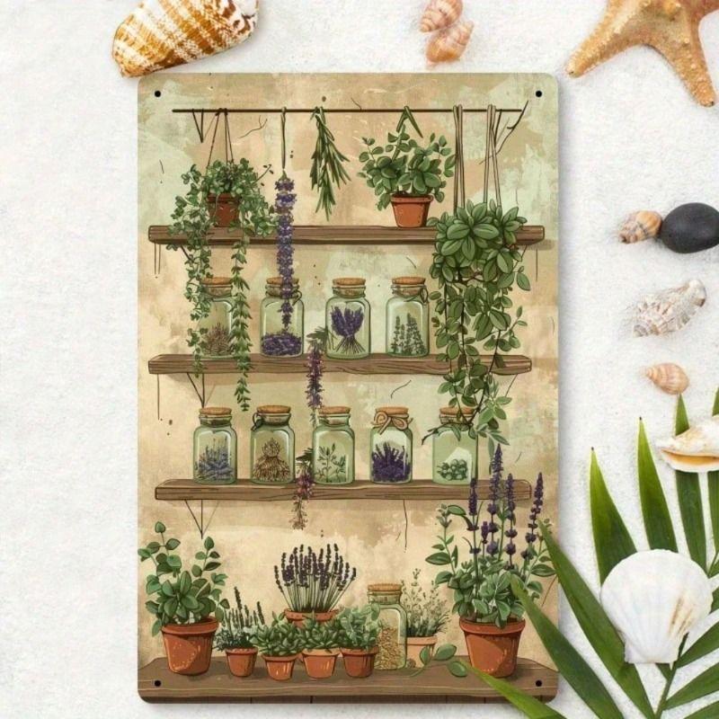 Metal Wall Art Vintage Botanical Herb Garden 8x12 Inch Rustic Farmhouse Tin Sign for Kitchen