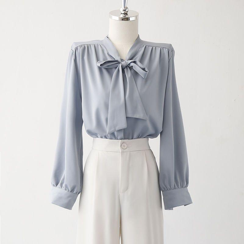 French Retro Bow Shirt Autumn New Top Women's Long Sleeved Shirt