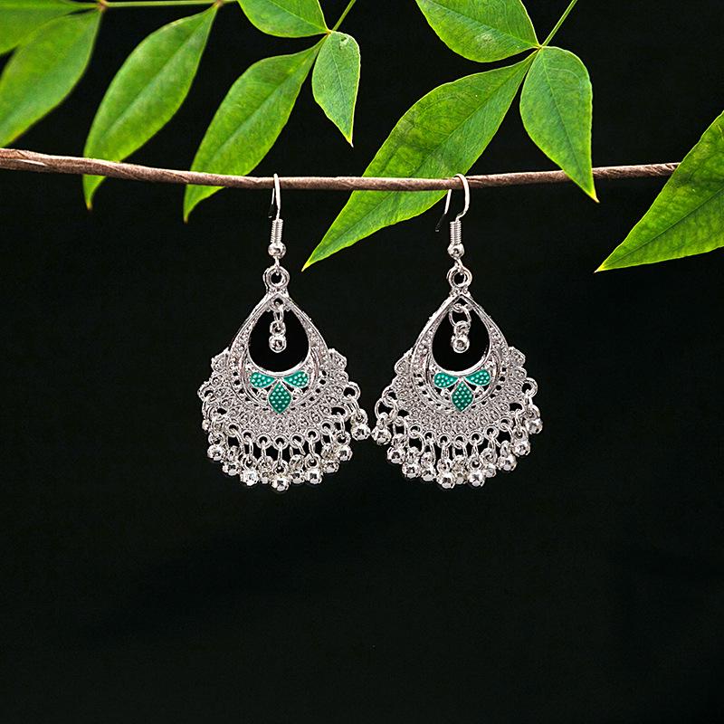 Vintage Ethnic Miao Silver Teardrop Tassel Earrings