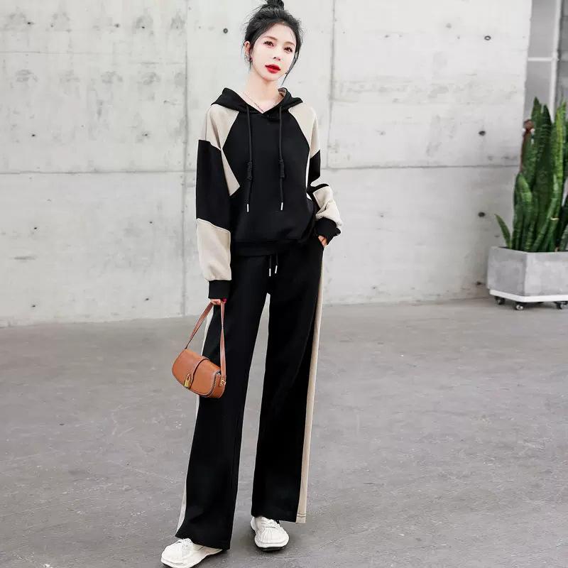 Early Autumn Casual Fashion Short Sleeve Patchwork Set Women's Wide Leg Pants Suit Korean Style Ladies' Ensemble