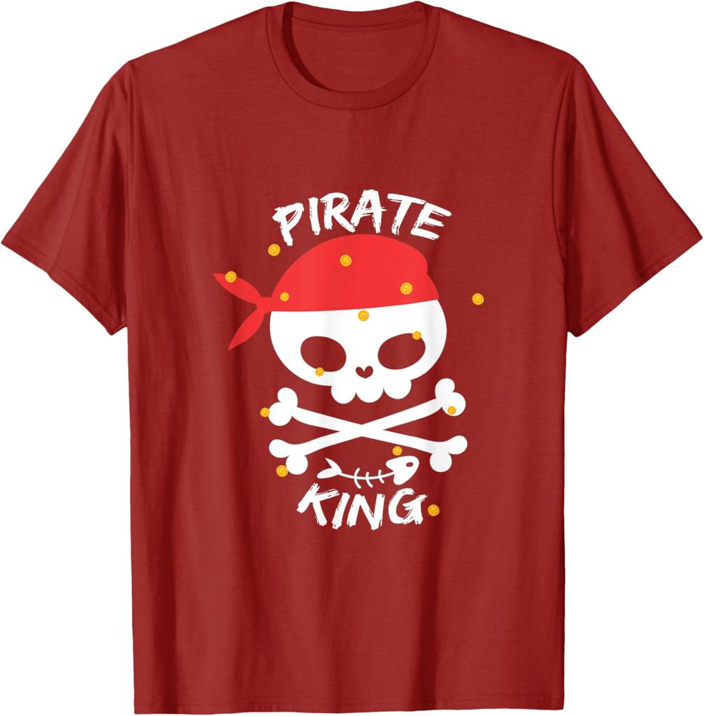 Pirate King Skull Red Bandana Graphic Tee Soft Cotton Casual Crewneck TShirt for Men