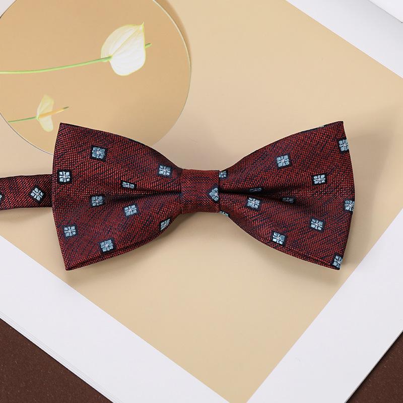 Men'S Fashion Bow Tie Color Woven Jacquard Double Striped Small Flower Business Retro Suit Shirt Bow