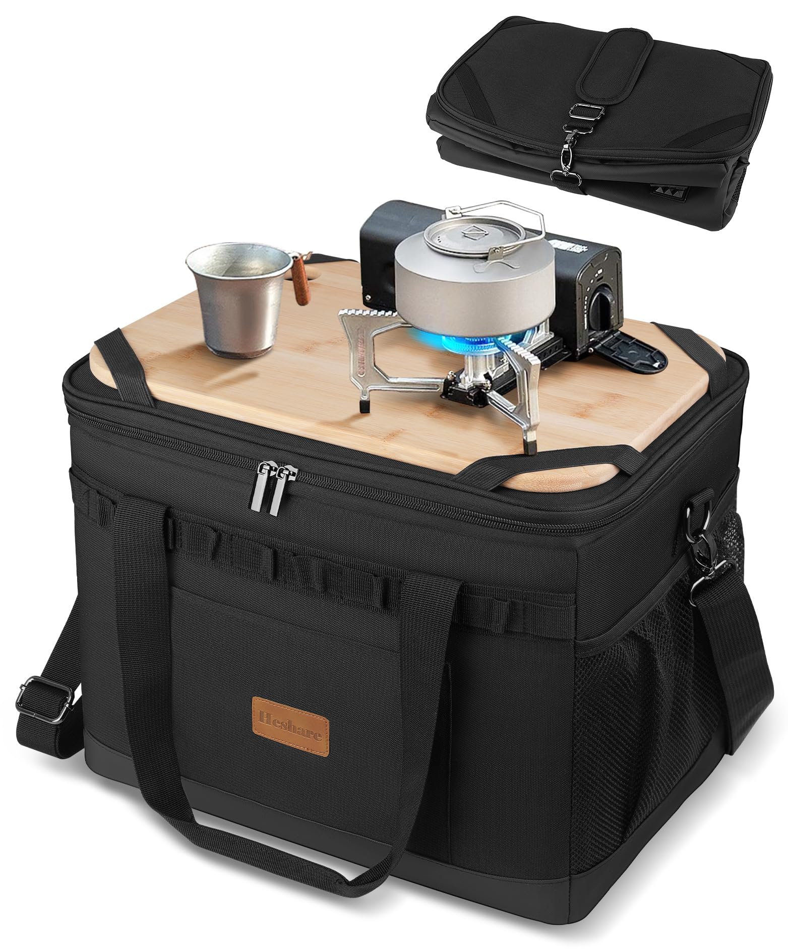 

Большой термосумка-холодильник Heshare, сохраняет продукты и складной, идеально подходит для занятий спортом на открытом воздухе, шоппинга, бамбуковая коробка, вместимость, 30 л, водонепроницаемый, 4-слойный изолированный,