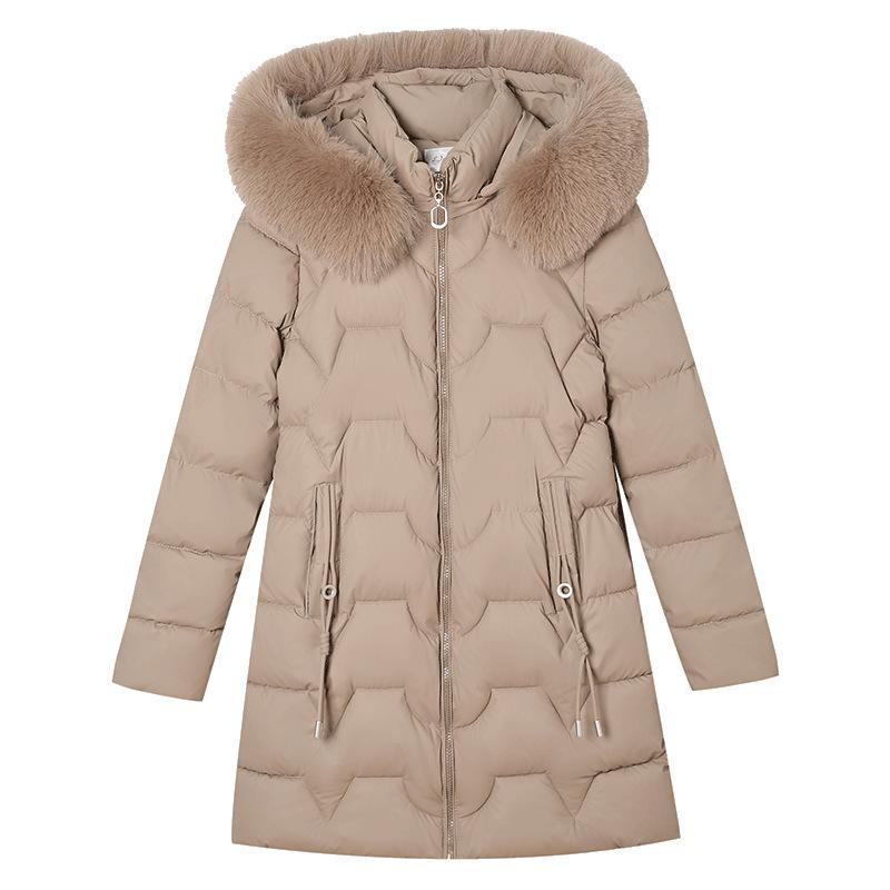 2025 winter big fur collar slim and thin medium and long cotton clothes women's thickened warm foreign gas jacket cotton clothes