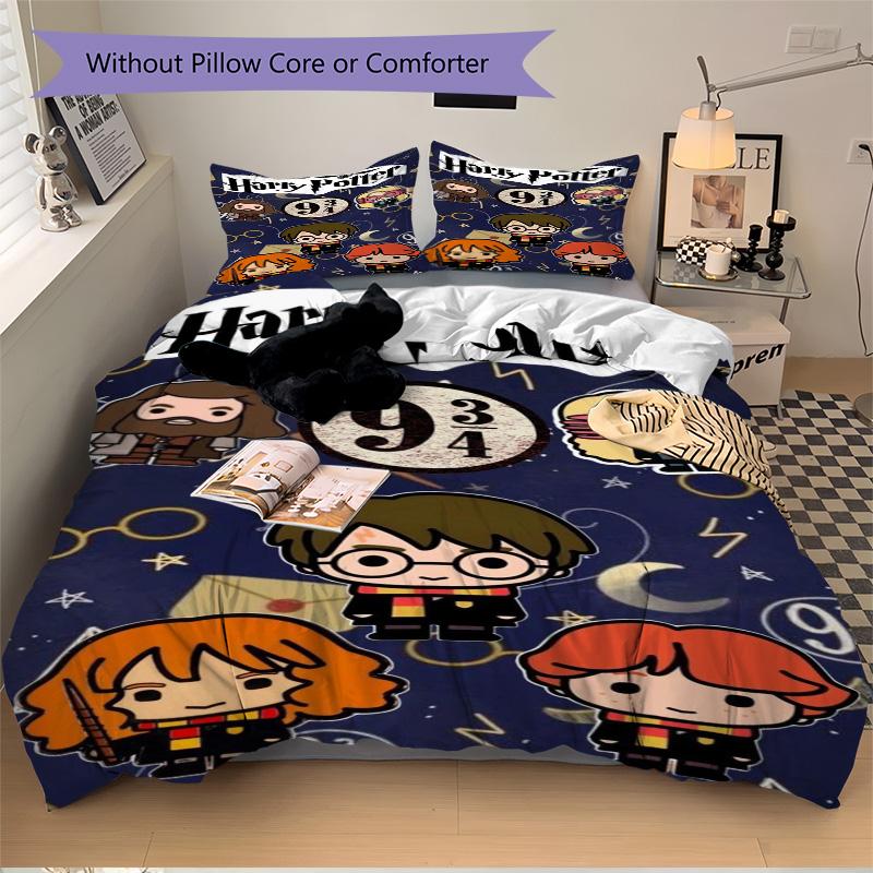 Chibi Harry Potter Characters Print 3Pcs Bedding Setduvet Cover With 2 Bedropillowcase Home Birthday Gift
